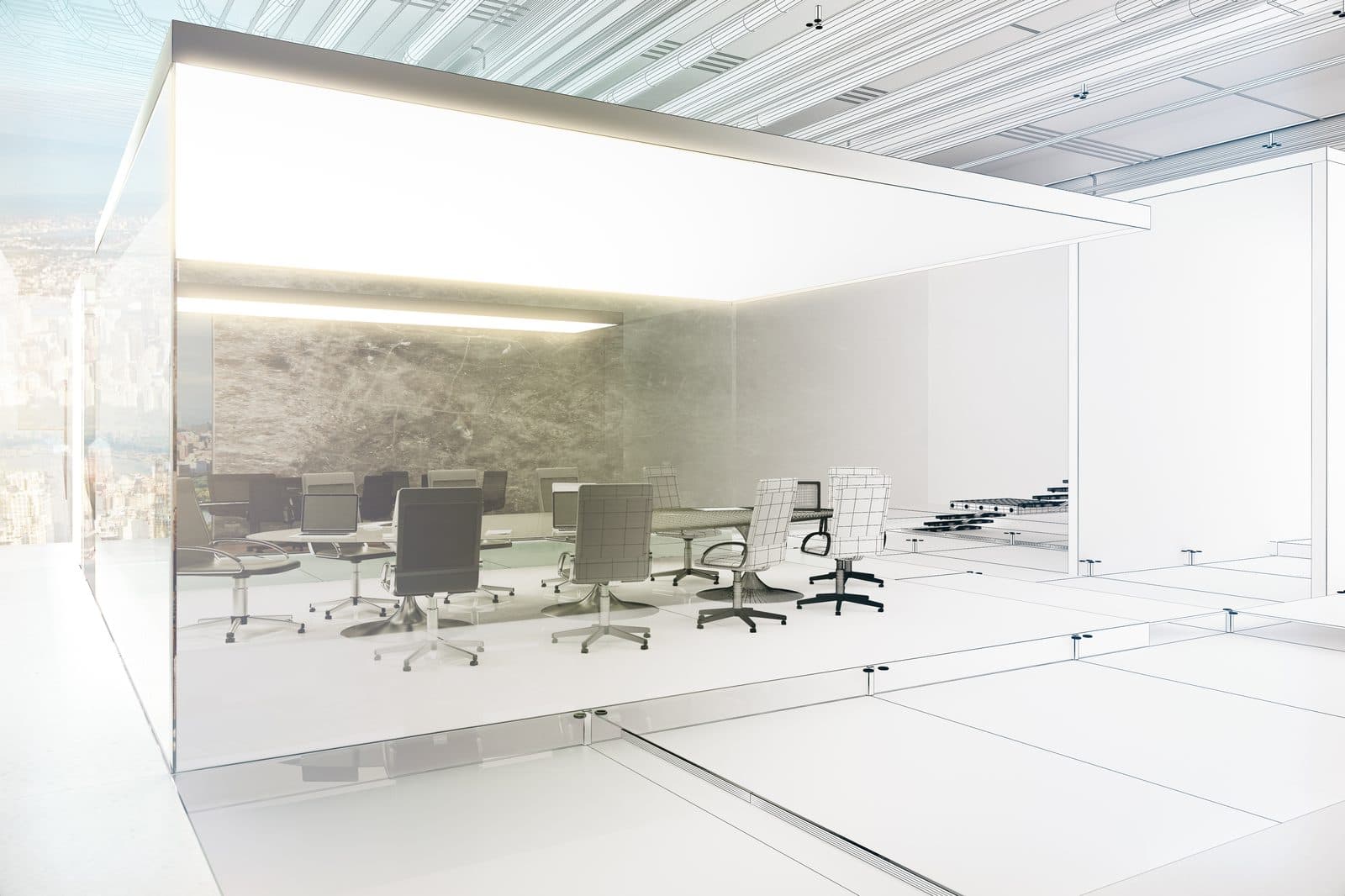 Glass-partitioned meeting room
